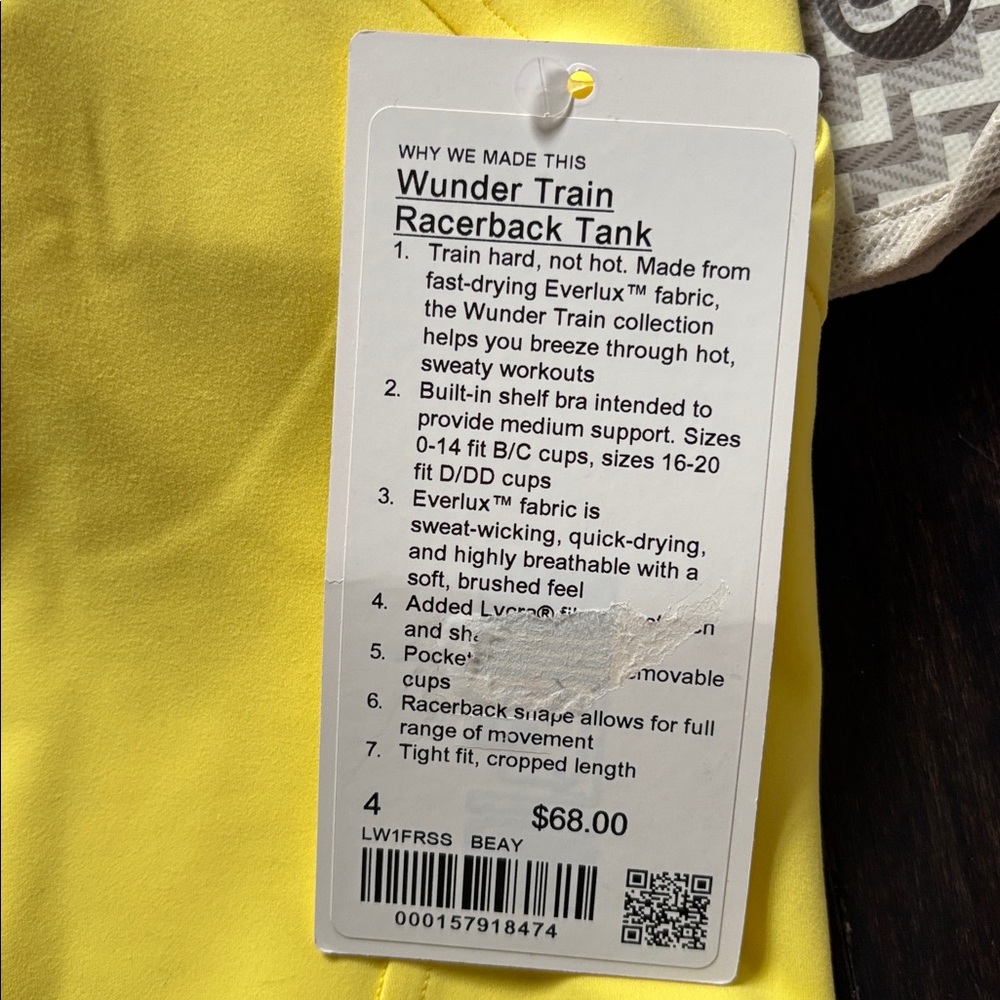 LULULEMON WUNDER TRAIN RACERBACK TANK IN BEAMING YELLOW SZ 4 NWT - Picture 5 of 6